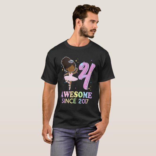 4th Bday Awesome Since 2017 Melanin Pride African  T-shirt (Voorkant volledig)