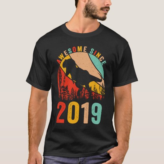 4th Bday Dinosaur T Rex Boys Retro Awesome Since 2 T-shirt (Voorkant)