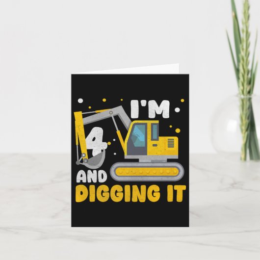4th Birthday Boy Digger Boy Construction Happy 4 Y Kaart (Voorkant)