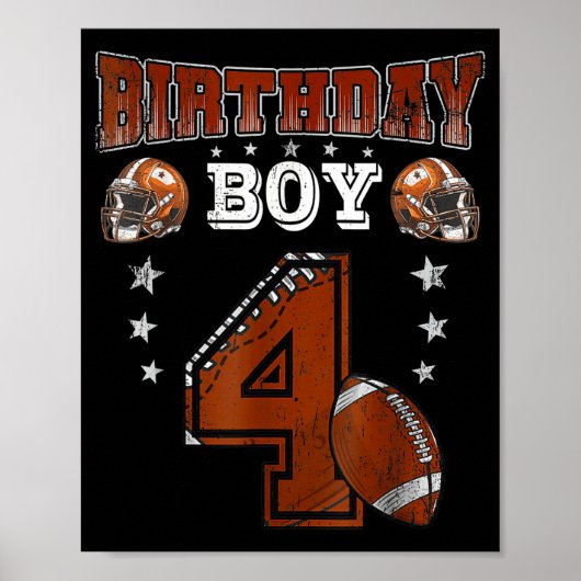 4th Birthday Boy Football Lover Theme 4 Years Old Poster (Voorkant)