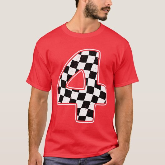 4th Birthday Checkered Number 4 Car Racing Flag bo T-shirt (Voorkant)