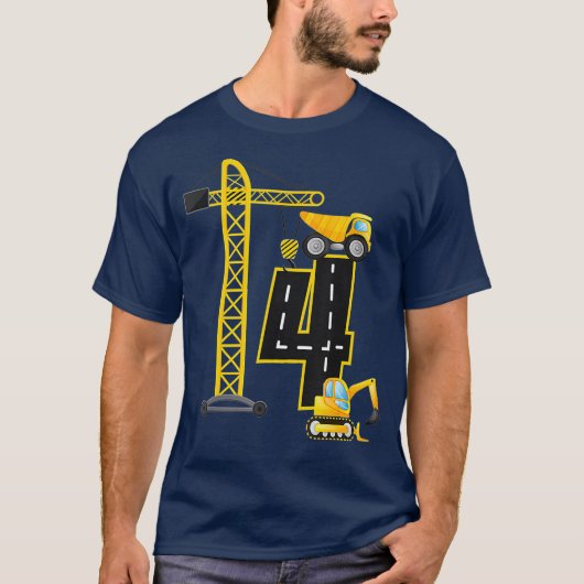 4th Birthday Construction Vehicles Diggers Crane T-shirt (Voorkant)