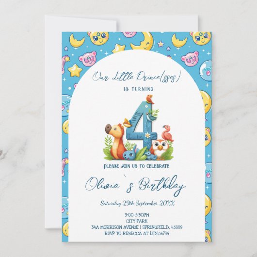 4th Birthday Fairy Tale Schattige illustratiefeest Kaart (Voorkant)