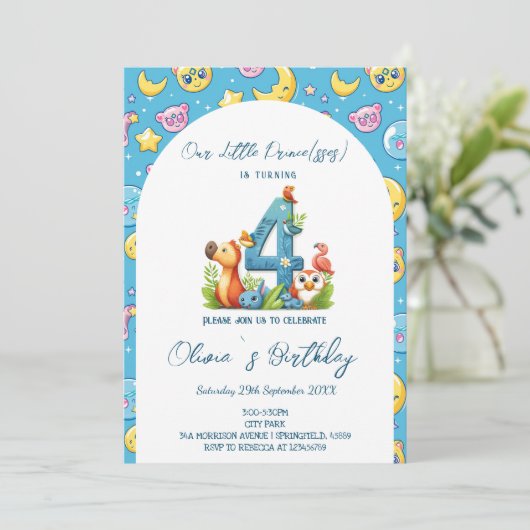 4th Birthday Fairy Tale Schattige illustratiefeest Kaart (Staand voorkant)