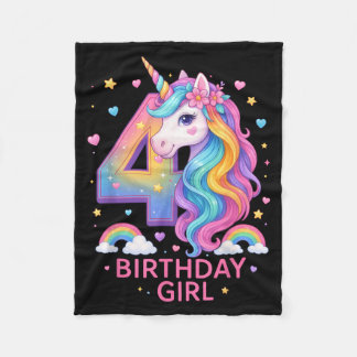 4th Birthday Girl Unicorn Rainbow Unicorn 4 Years Fleece Deken