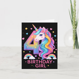 4th Birthday Girl Unicorn Rainbow Unicorn 4 Years Kaart