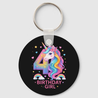 4th Birthday Girl Unicorn Rainbow Unicorn 4 Years Sleutelhanger