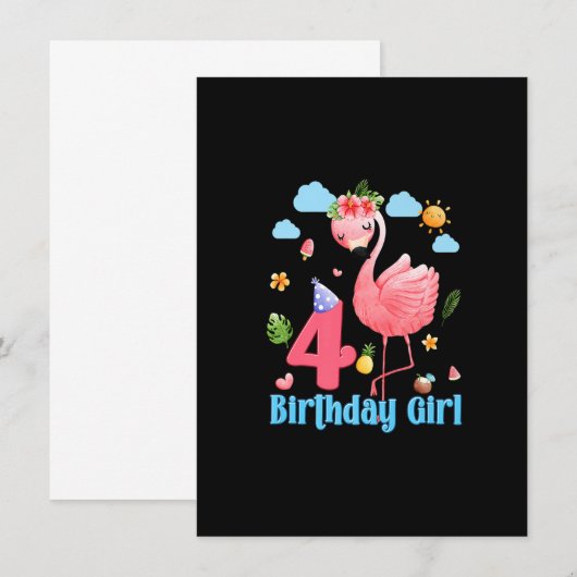4th Birthday Girls Flamingo 4 Years Old Tropical F Kaart (Voorkant / Achterkant)