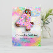 4th Birthday Girls Invitation Kaart (Staand voorkant)