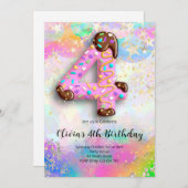 4th Birthday Girls Invitation Kaart (Voorkant / Achterkant)