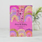 4th Birthday Girls Invitation Kaart (Staand voorkant)