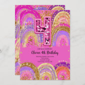 4th Birthday Girls Invitation Kaart (Voorkant / Achterkant)