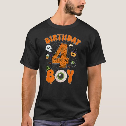 4th Birthday Halloween Spider Theme Party 4 Year O T-shirt (Voorkant)
