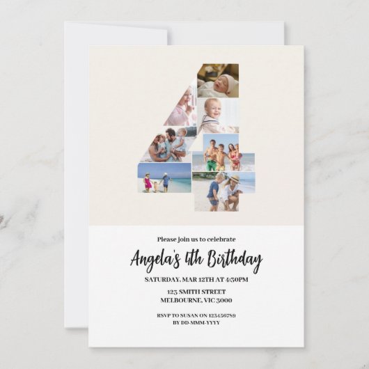 4th Birthday Invitation Minimalist - Number 4 Kaart (Voorkant)