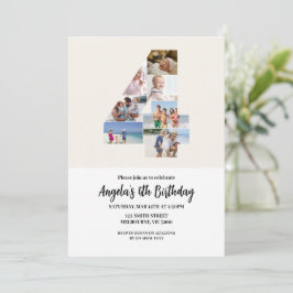 4th Birthday Invitation Minimalist - Number 4 Kaart