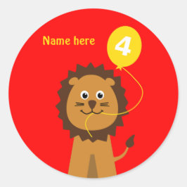 4th Birthday Lion Naam toevoegen Rood Ronde Sticker