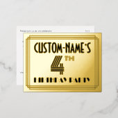 4th Birthday Party ~ Art Deco Style “4” + Name Folie Uitnodiging Briefkaart (Voorkant / Achterkant)