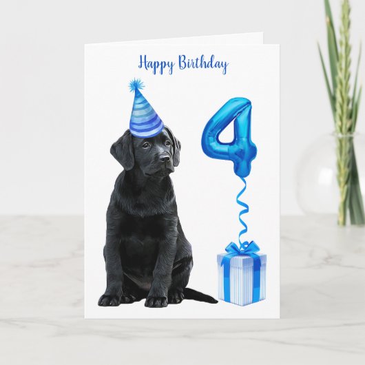 4th Birthday Puppy Theme- Schattige Dog Blue Boy P Kaart (Voorkant)