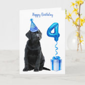 4th Birthday Puppy Theme- Schattige Dog Blue Boy P Kaart (Gele Bloem)