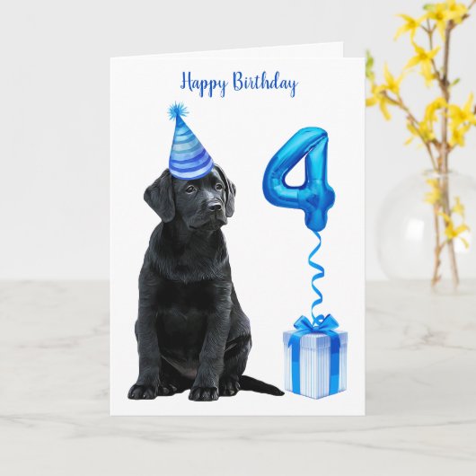 4th Birthday Puppy Theme- Schattige Dog Blue Boy P Kaart (Gele Bloem)