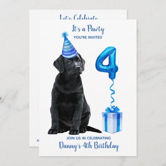 4th Birthday Puppy Theme- Schattige Dog Blue Boy P Kaart (Voorkant / Achterkant)