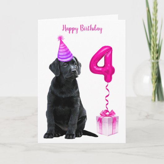 4th Birthday Puppy Theme- Schattige Dog Pink Meisj Kaart (Voorkant)