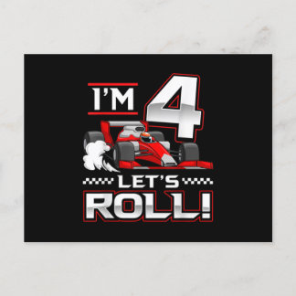 4th Birthday Race Car 4 Year Old Let's Roll Aankondigingskaart