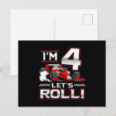 4th Birthday Race Car 4 Year Old Let's Roll Aankondigingskaart (Voorkant / Achterkant)