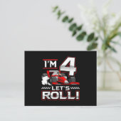 4th Birthday Race Car 4 Year Old Let's Roll Aankondigingskaart (Staand voorkant)