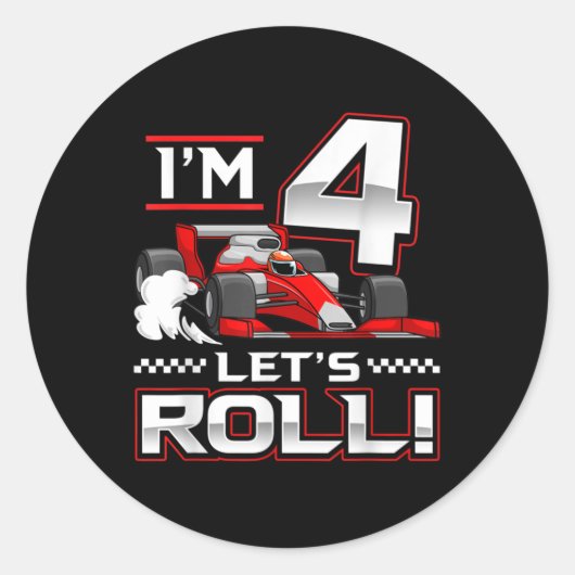 4th Birthday Race Car 4 Year Old Let's Roll Ronde Sticker (Voorkant)