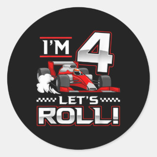 4th Birthday Race Car 4 Year Old Let's Roll Ronde Sticker
