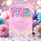 4th Birthday Rainbow Invitation Kaart