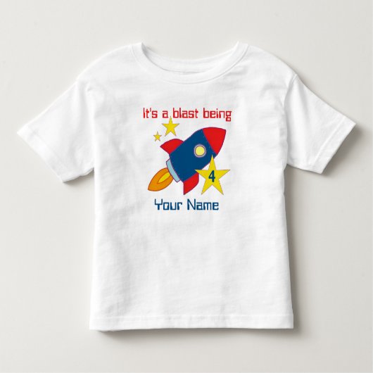 4th Birthday Rocket Ship gepersonaliseerd T-shirt (Voorkant)