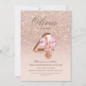 4th Birthday Rose Pink Gold  Bow Birthday Party  Kaart (Voorkant)
