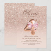 4th Birthday Rose Pink Gold  Bow Birthday Party  Kaart (Voorkant / Achterkant)