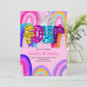 4th Birthday Sequin Rainbow Party Invitation Kaart (Staand voorkant)