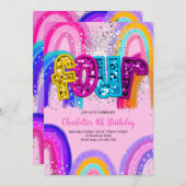4th Birthday Sequin Rainbow Party Invitation Kaart (Voorkant / Achterkant)