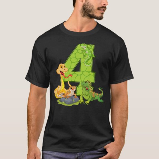 4th Birthday Snake Lizard Reptile 4 Year Old Birth T-shirt (Voorkant)