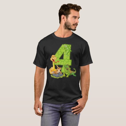 4th Birthday Snake Lizard Reptile 4 Year Old Birth T-shirt (Voorkant volledig)