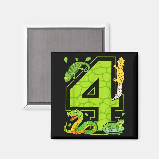 4th Birthday Snake Lizard Reptile 4 Year Old Party Magneet (Voorkant / Achterkant)