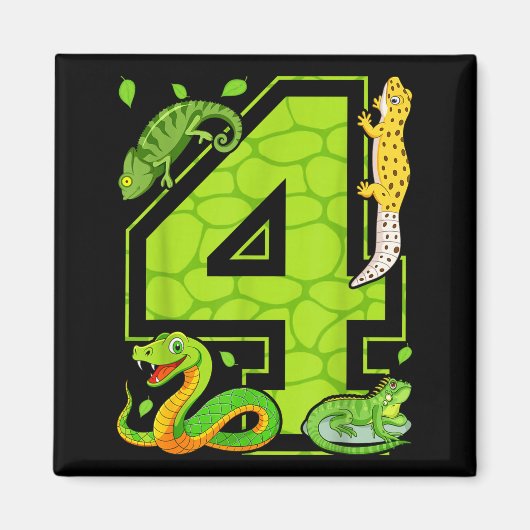 4th Birthday Snake Lizard Reptile 4 Year Old Party Magneet (Voorkant)