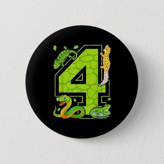 4th Birthday Snake Lizard Reptile 4 Year Old Party Ronde Button 5,7 Cm (Voorkant)