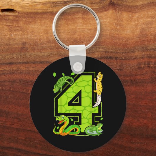 4th Birthday Snake Lizard Reptile 4 Year Old Party Sleutelhanger (Voorkant)