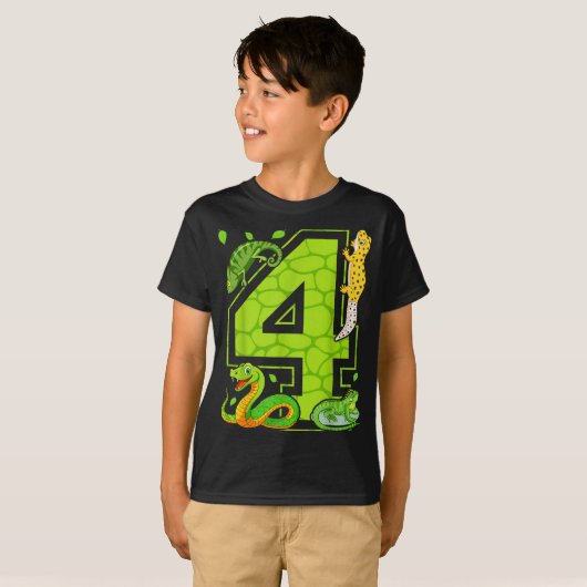 4th Birthday Snake Lizard Reptile 4 Year Old Party T-shirt (Voorkant volledig)