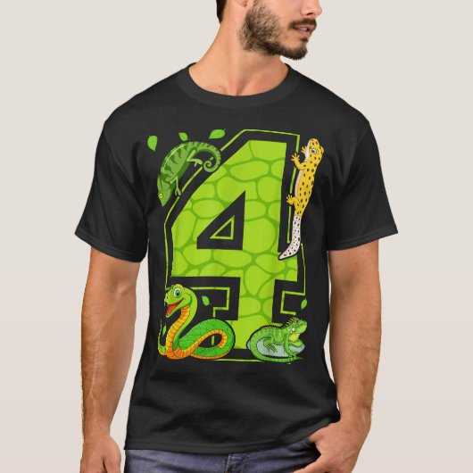 4th Birthday Snake Lizard Reptile 4 Year Old Party T-shirt (Voorkant)