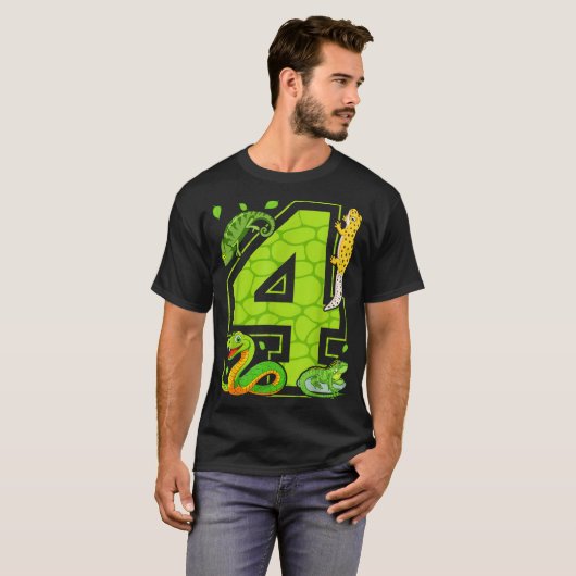 4th Birthday Snake Lizard Reptile 4 Year Old Party T-shirt (Voorkant volledig)