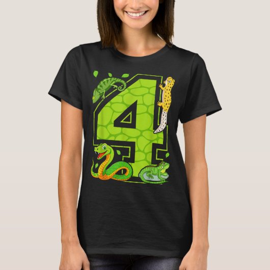 4th Birthday Snake Lizard Reptile 4 Year Old Party T-shirt (Voorkant)