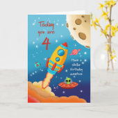 4th Birthday Stellar Adventure Space Rocket Card Kaart (Gele Bloem)