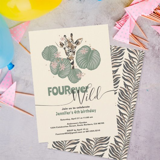 4th Birthday Tropical Giraffe Animal Party Kaart