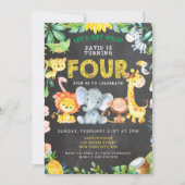 4th Boy Birthday Chalkboard Zoo Animals Oerwoud Kaart (Voorkant)